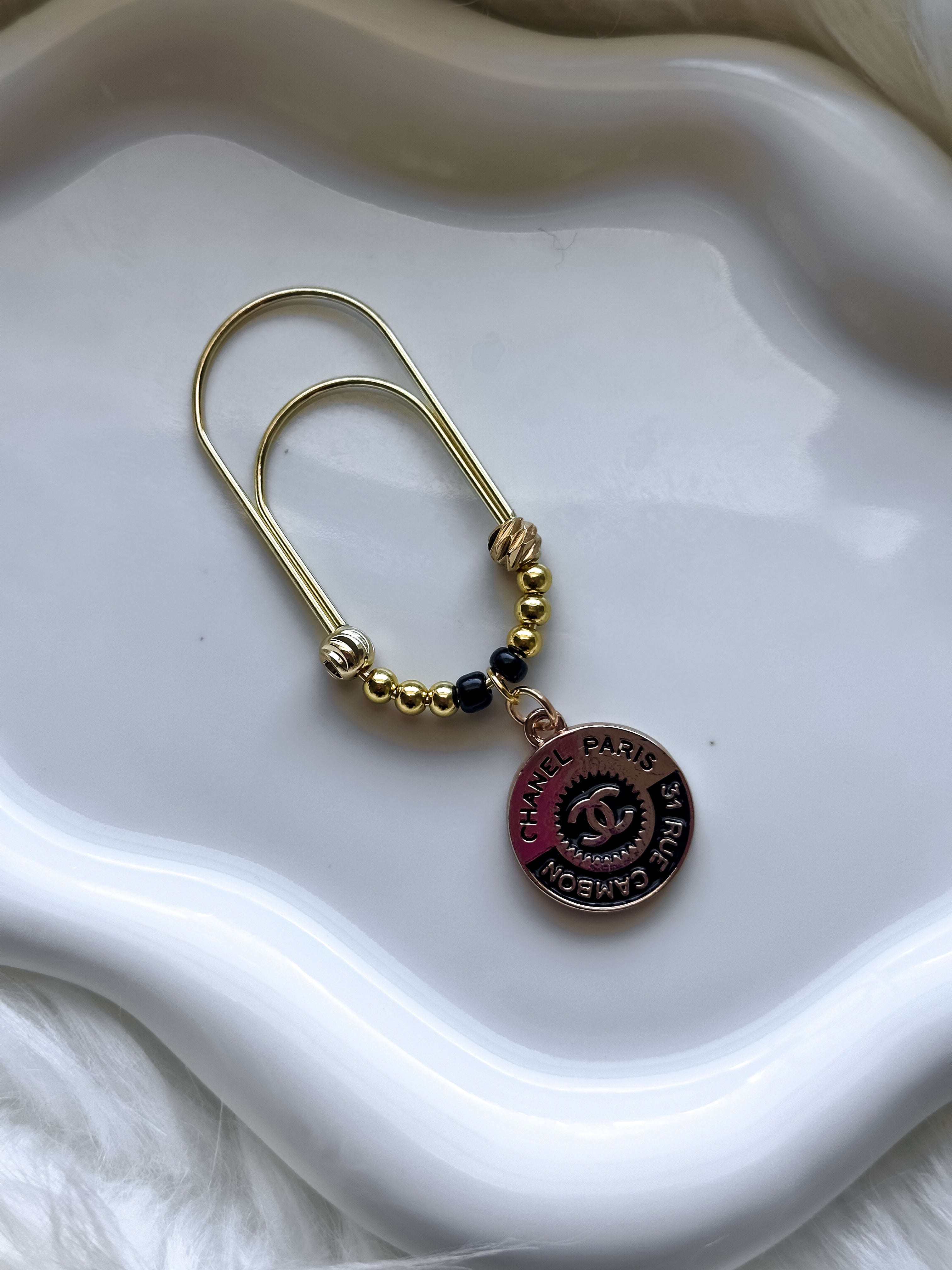Designer Paper Clip -Black/Gold Chanel Pendant