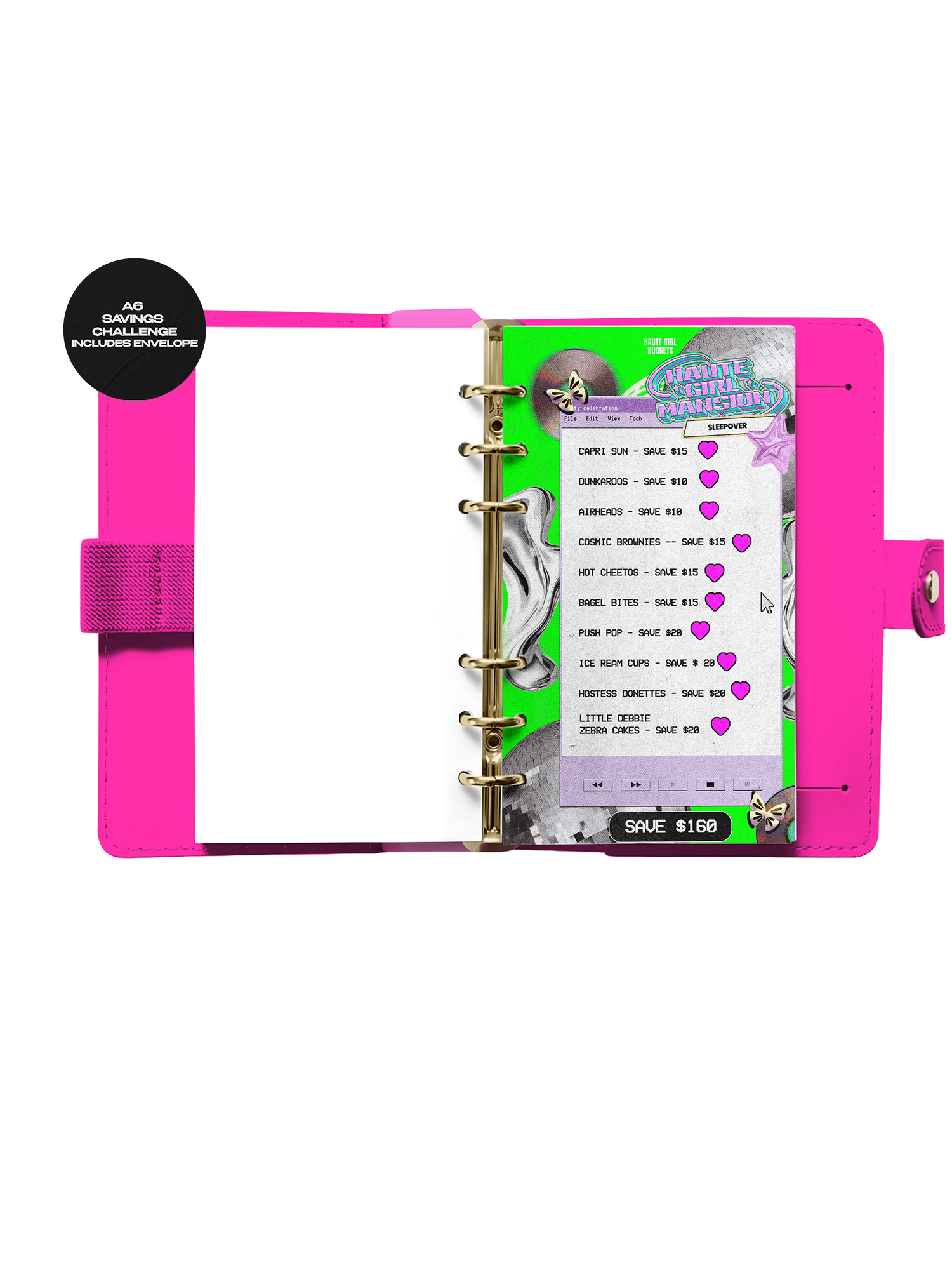 Y2K Haute Girl Mansion - A6 Laminated Savings Challenge Bundle
